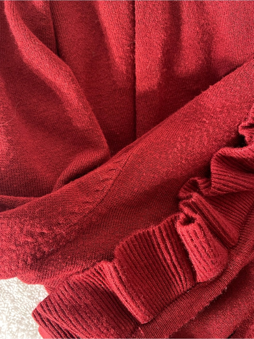 Ricki’s Burgundy Red Ruffle V Neck Rayon Blend Knit Sweater Top XL - Picture 6 of 14